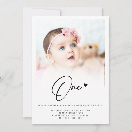 Invitation Photo Premier Anniversaire Un Coeur mignon Lovely (Devant)