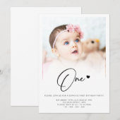 Invitation Photo Premier Anniversaire Un Coeur mignon Lovely (Devant / Derrière)