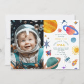 Invitation Photo Premier voyage autour de sun astronaute 1er (Devant)