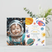 Invitation Photo Premier voyage autour de sun astronaute 1er (Debout devant)