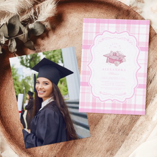 Invitation Photo Preppy Coquette Pink Bow Graduation