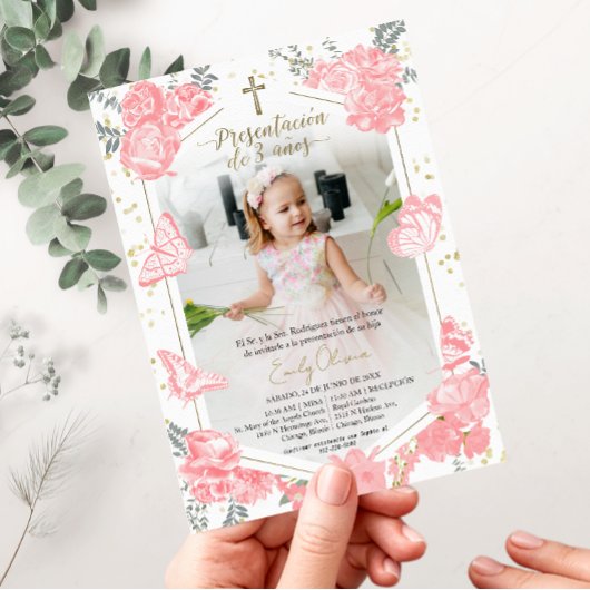 Invitation Photo Présentation 3 ans Papillon