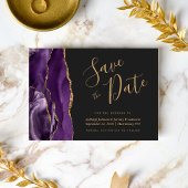 Invitation Photo Purple Gold Agate Dark Wedding Enregistrer l