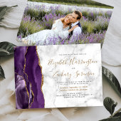 Invitation Photo Purple Gold Agate Mariage en marbre