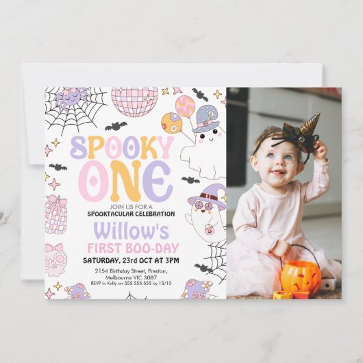 Invitation Photo Purple Halloween Éffrayant Un 1er anniversai (Devant)