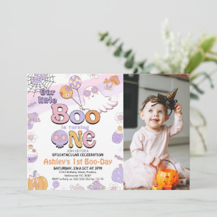 Invitation Photo Purple Little Boo Halloween 1er anniversaire