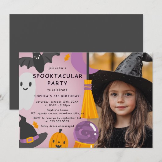 Invitation Photo Purple Orange mignon Anniversaire de enfant  (Devant / Derrière)