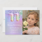 Invitation Photo Purple Parties scintillant rose 11e fête d'a (Devant)