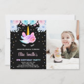 Invitation Photo Purple Rainbow Pink Unicorn Anniversaire (Devant)