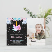 Invitation Photo Purple Rainbow Pink Unicorn Anniversaire (Debout devant)