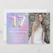 Invitation Photo Purple Rose Parties scintillant Drips 17e an (Devant)