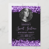 Invitation PHOTO Purple Sparkles Sweet 16 Anniversaire (Devant)