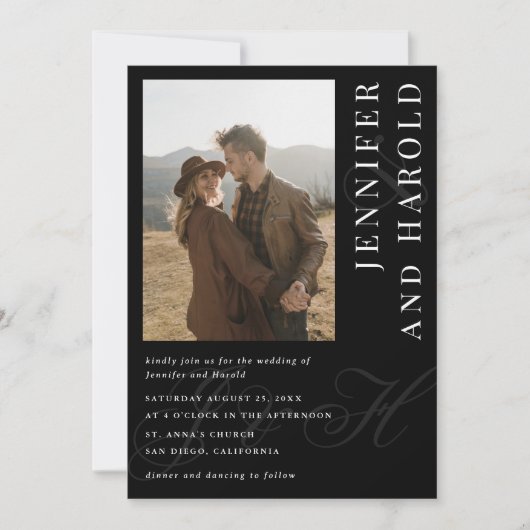 Invitation Photo Qr Code Ampersand Black All in One Mariage (Devant)