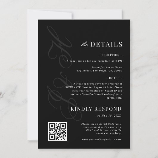 Invitation Photo Qr Code Ampersand Black All in One Mariage (Dos)