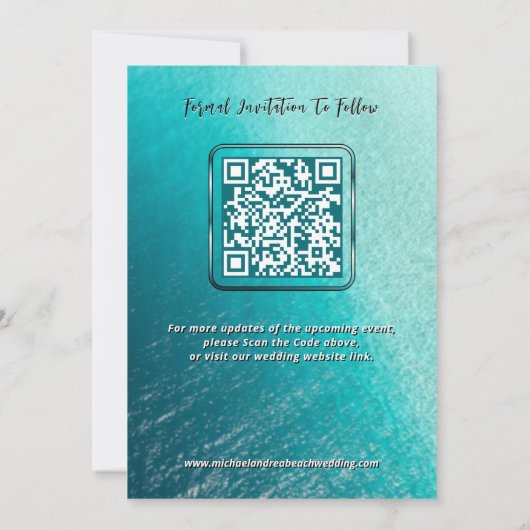 Invitation Photo | QR Code Beach Wedding Modern Enregistrer l (Dos)