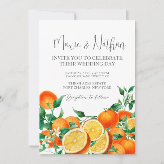 Invitation Photo QR Code Boho Orange Blossom Mariage (Devant)