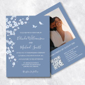 Invitation Photo QR Code Dusty Blue Cherry Blossom | MARIAGE
