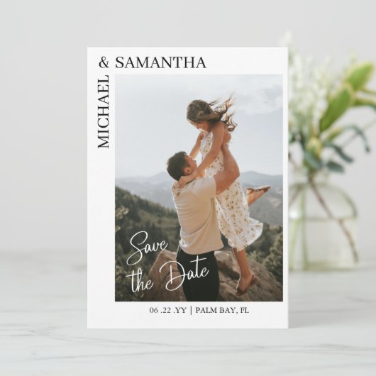 Invitation Photo QR Code Enregistrer la date (Debout devant)