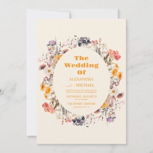 Invitation Photo QR Code Fleur sauvage Wreath Mariage de verd (Devant)