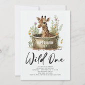 Invitation Photo QR Code Girafe Wild One 1er Anniversaire (Devant)