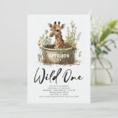 Invitation Photo QR Code Girafe Wild One 1er Anniversaire (Debout devant)