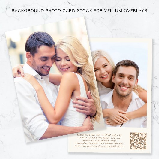 Invitation Photo QR Code Gold Cream Arrière - plan Vellum Ove