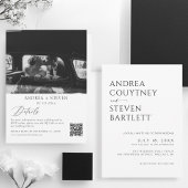 Invitation Photo Qr Code Mariage noir et blanc