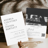 Invitation Photo Qr Code Mariage noir et blanc