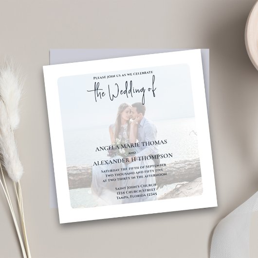 Invitation Photo QR Code RSVP Online Elegant Bleu clair