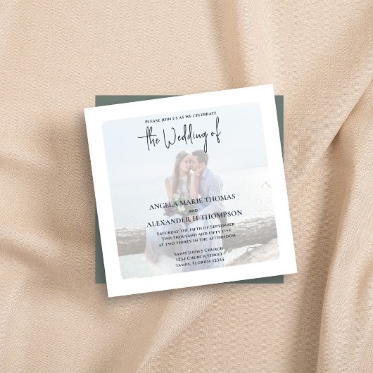 Invitation Photo QR Code RSVP Online Simple Moss Green