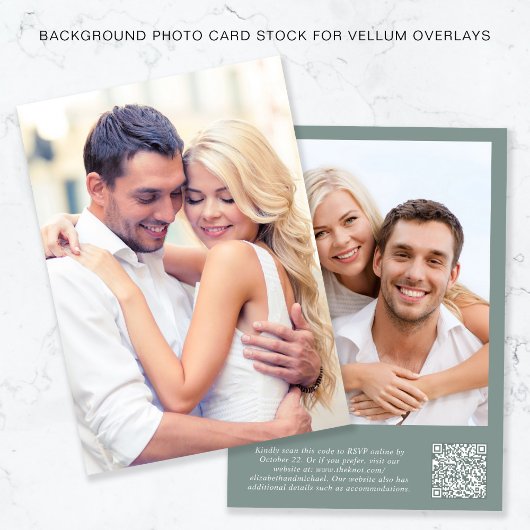 Invitation Photo QR Code Sage Green Arrière - plan Vellum Ove