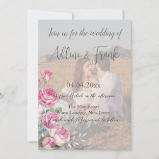 Invitation Photo QR Code Watercolor Rose Mariage