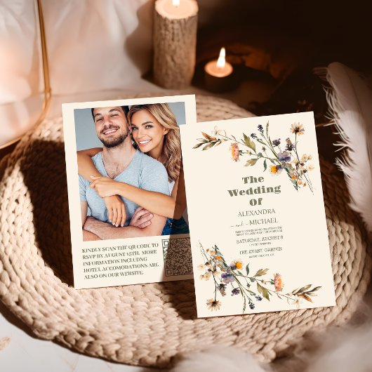 Invitation Photo QR Code Whimsical Fleur sauvage Meadow Maria
