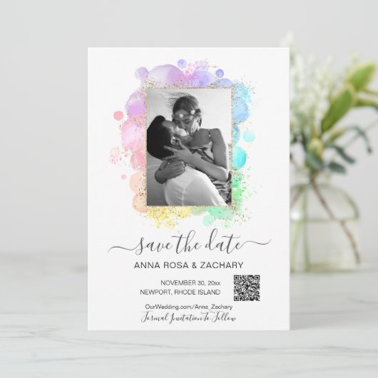 Invitation *~* Photo QR - Pastel ENREGISTRER LA DATE Website  (Debout devant)