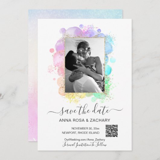 Invitation *~* Photo QR - Pastel ENREGISTRER LA DATE Website  (Devant / Derrière)
