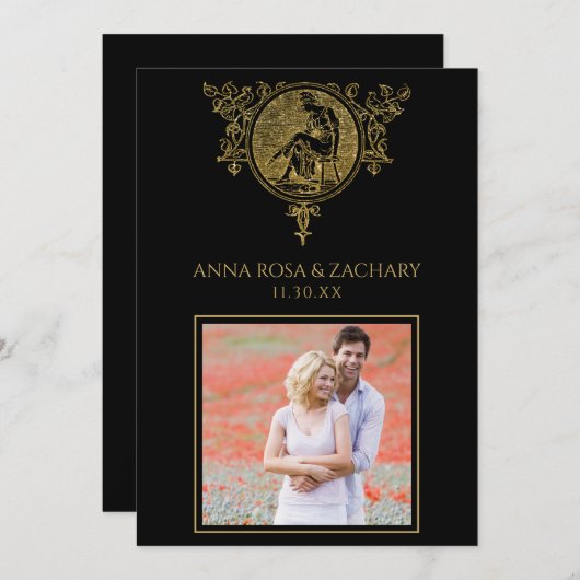 Invitation *~* PHOTO QR victorienne RSVP AR6 Mariage orné (Devant / Derrière)