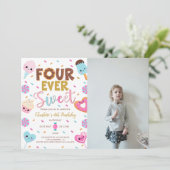 Invitation Photo quatre jamais douce Anniversaire Donut 4e an (Debout devant)