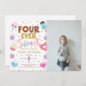 Invitation Photo quatre jamais douce Anniversaire Donut 4e an (Devant / Derrière)