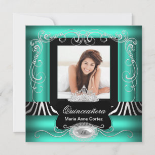 Invitation Photo Quinceanera 15e Anniversaire Jade Teal Zèbre