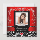 Invitation Photo Quinceanera 15e anniversaire Red Zebra (Devant)