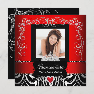 Invitation Photo Quinceanera 15e anniversaire Red Zebra