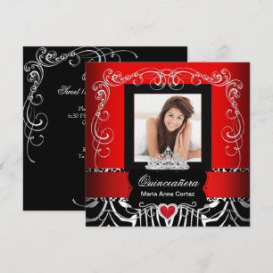 Invitation Photo Quinceanera 15e Anniversaire Zèbre Rouge