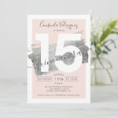 Invitation Photo quinceanera à brosse à feuille d'argent (Debout devant)