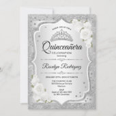 Invitation Photo Quinceanera blanche en argent (Devant)