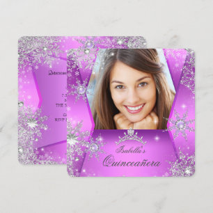 Invitation Photo Quinceañera Rose Violet Hiver Merveilleux