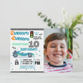 Invitation Photo Race Car • 10th Birthday Boy (Debout devant)