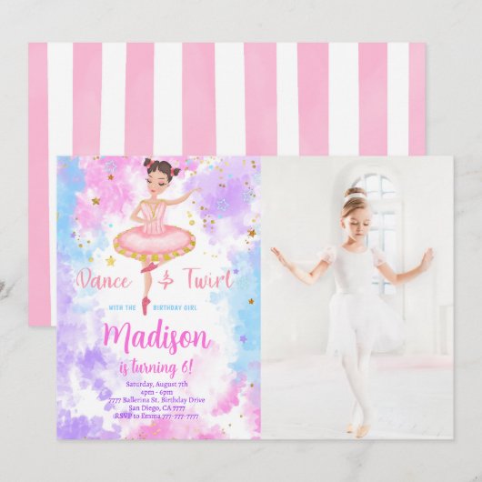 Invitation photo Rainbow Ballerina (Devant / Derrière)