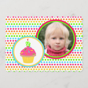 Invitation Photo Rainbow Dots Deuxième fête d'anniversaire
