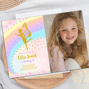 Invitation Photo Rainbow Parties scintillant Fairy Anniversai