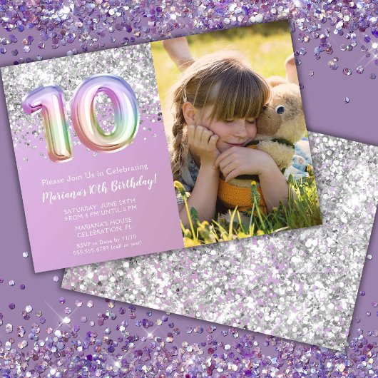 Invitation Photo Rainbow Sparkle 10e anniversaire
